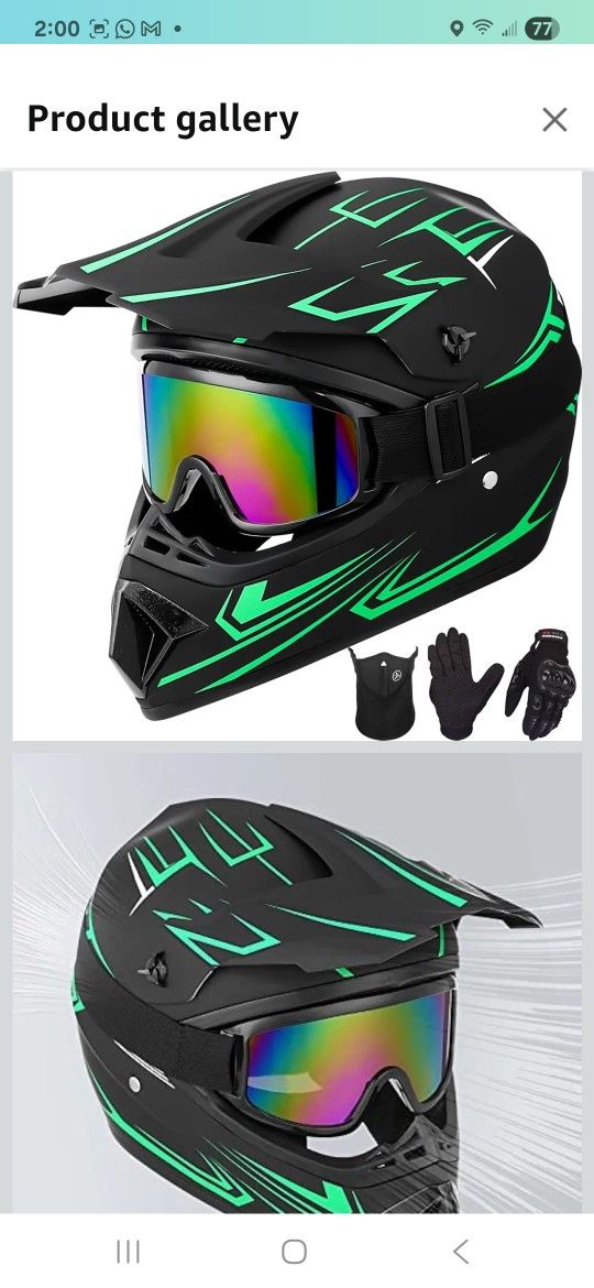 Youth Kids Motocross Helmet Motorcycle Dirt Bike Off-Road Mountain Bike BMX MX ATV Helmet with(Gloves Goggles Mask) 4Pcs Set - DOT Approved(Green,S)

