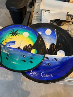 2 pcs Mexican painted plates large and small