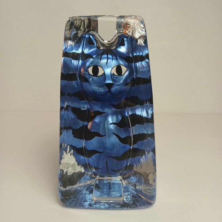 Kosta Boda Vintage Sea Glasbruk Sweden Glass Cat Metallic Blue