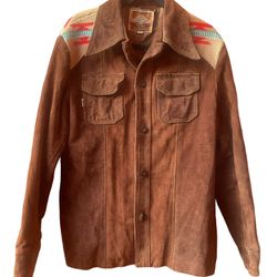 Vtg Pioneer Wear Mens Leather Suede Southwest Jacket Size 42 Brown Button Front