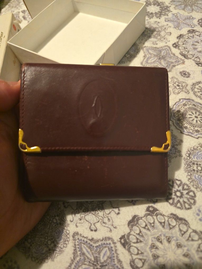 CARTIER Paris Burgundy Leather small Wallet With Exterior Coin case