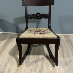 Vintage Solid Wood Rocking Chair With Needlepoint Cushion