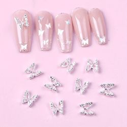 Nwt Silver Sparkle 3D Crystal Gems Butterfly Design Nail Art Decoration 10pcs