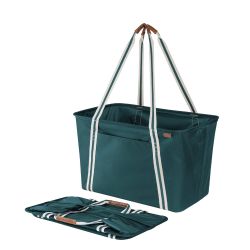 Collapsible Teal Green Striped Market Tote Bag Retail $25.00