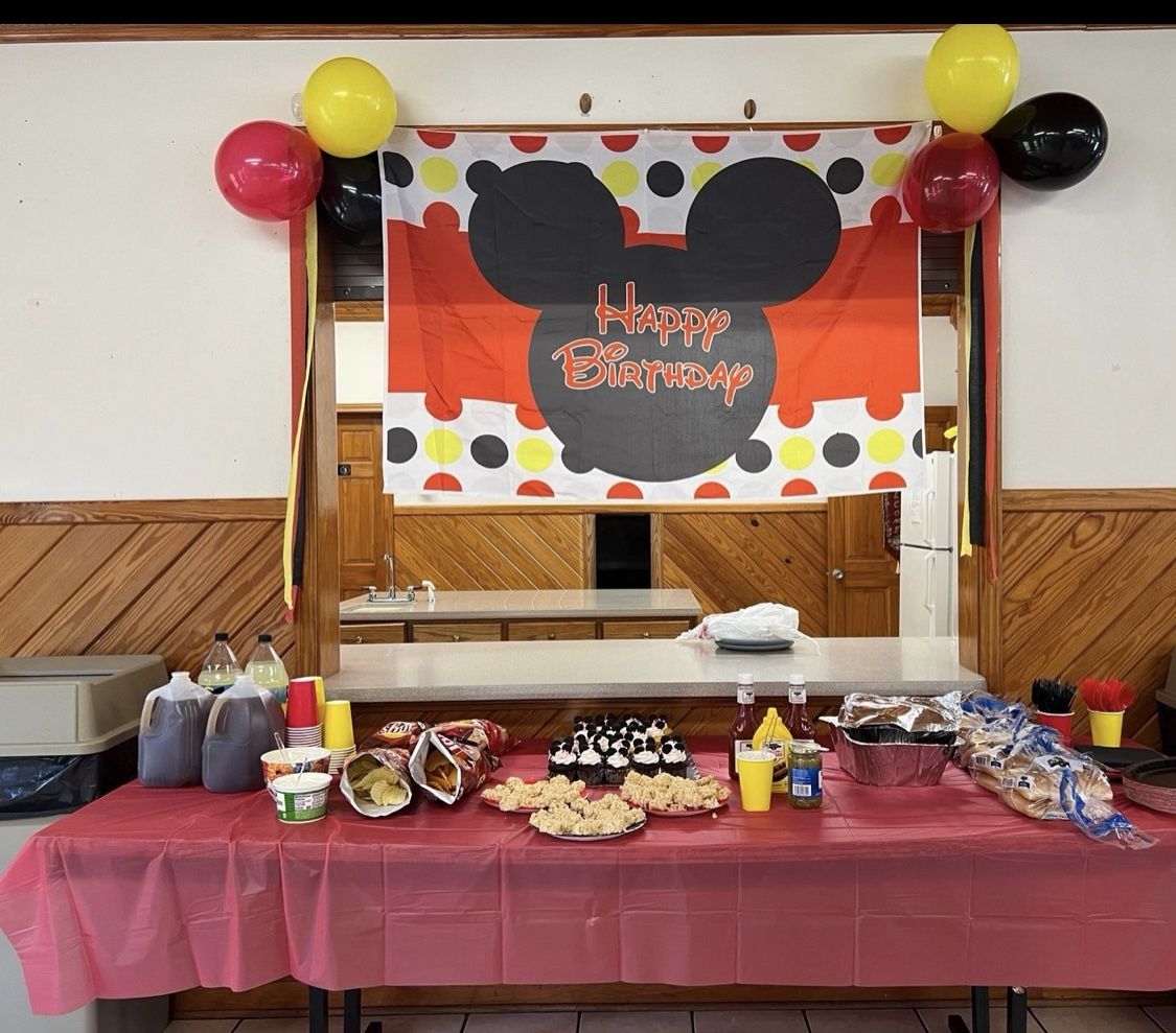 Fabric Disney Mickey Mouse Happy Birthday banner & sign 