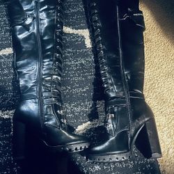 Super Cute Over The Knee Black Leather Boots