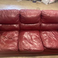 Red Leather Pull Out Couch 