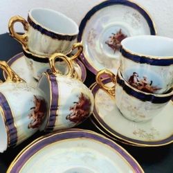 Vintage Decorative China Set: 12 Peice Japan Design Mini Tracups With Matching Plates 
