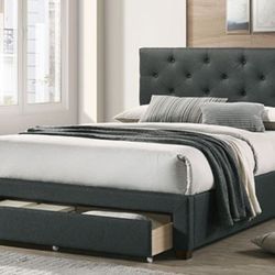 Brand New Grey Queen Storage Platform Bed Frame (Available In California & Eastern King)