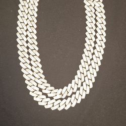 Two 16mm  Sterling Silver Moissanite Cuban Chains