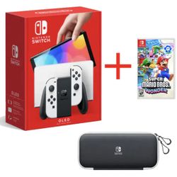 Nintendo Switch OLED White & Carrying Case/Super Mario Game