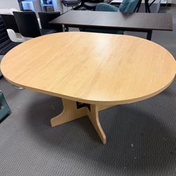 New 59" Round Extendable Dining Room Table only, Modern Oval Kitchen Table with Heavy Duty Wood Base