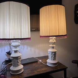 Pair Vintage Cherub Porcelain Lamp