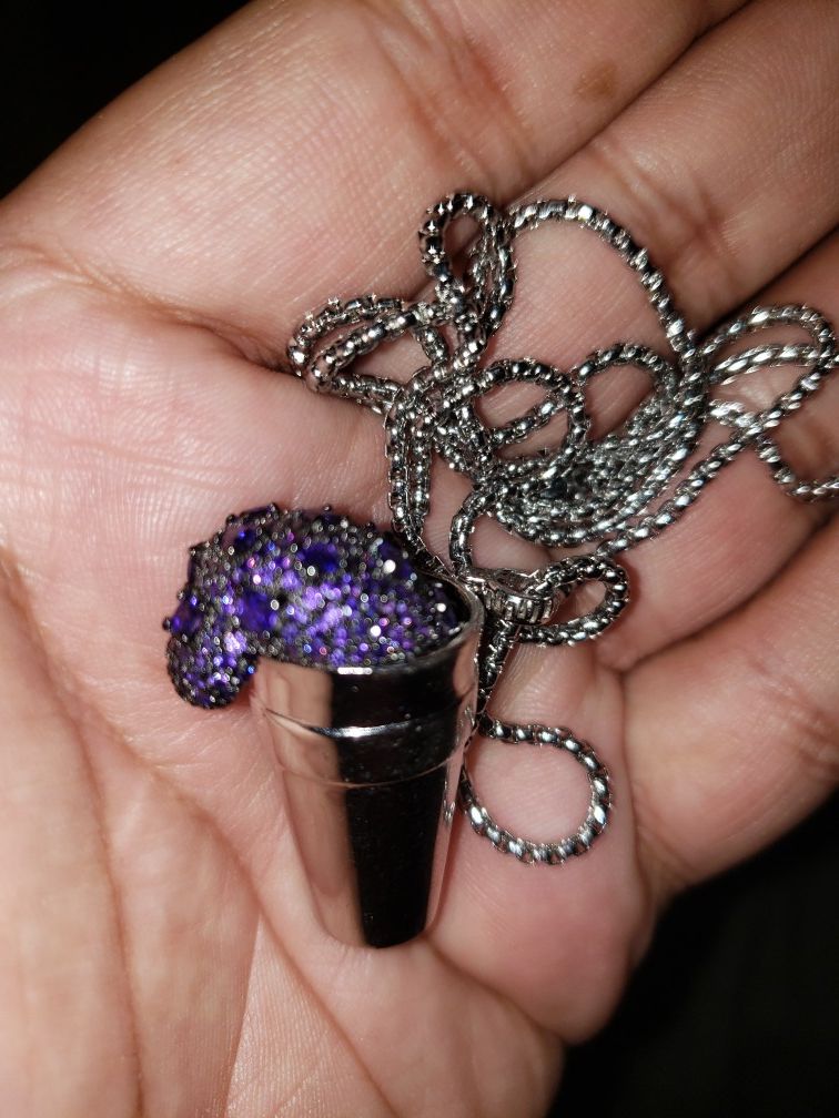Double cup stainless steel w/purple crystals
