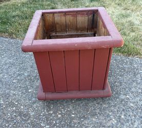 Red Wooden Rolling Planter Box.  Read description 1st