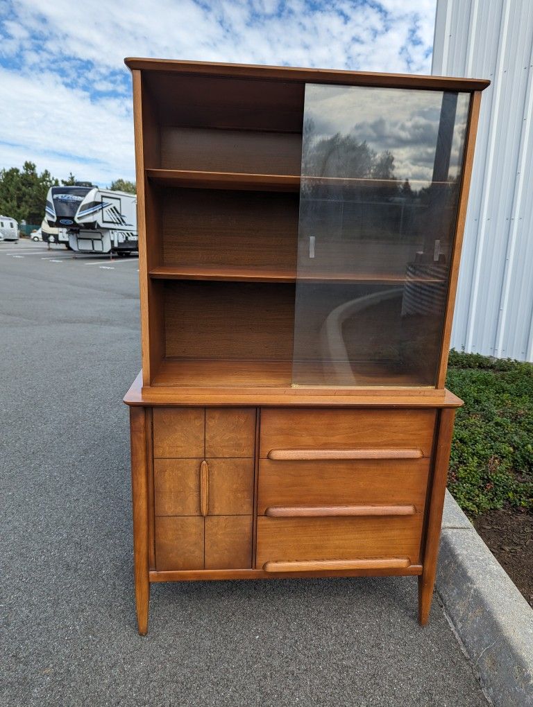 Vintage Mid Century Modern Stanley Glass Front Hutch