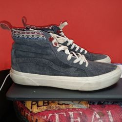 Like New Vans High Top Suede And Denim Sneakers Size 5.5 Woman Or Big Ten Only $40