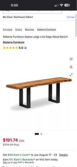 Alaterre Furniture Alpine Live Edge Wood Bench