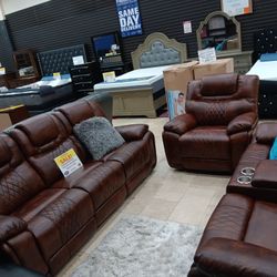 Santiago Brown Leather Reclining 3 Piece Living Room Sets---$1499---Unreal Pricing!!!---Delivery Available 