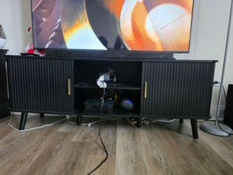 Black Wood TV Stand with Sliding Doors