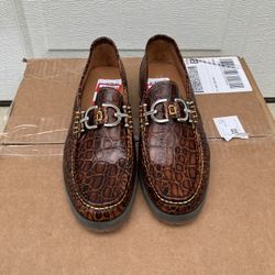 Donald J Pliner Men's Lelio C4 Brown Croc Leather Slip-On Loafer Shoes Sz 7 NWT