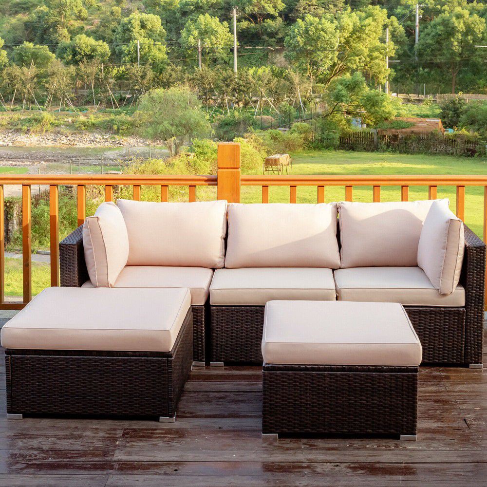 5PCS Rattan Patio Conversation Set Home Outdoor Furniture
