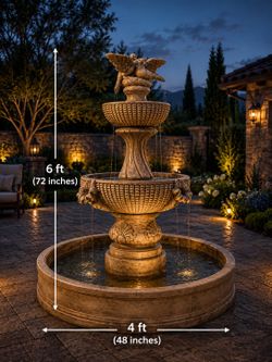 Love Birds Water Fountain – Elegant Outdoor Garden Fountain – Romantic Courtyard Water Feature – Luxury Patio Decor – Beige Stone Finish