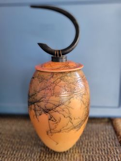 Urn for Ashes, Orange Horse Hair Memorial, Ceramic