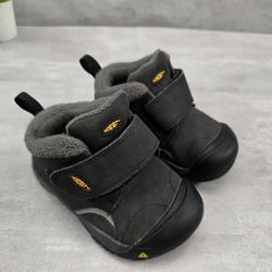 Keen Kootenay Mid Kids Black Leather Waterproof Winter and Snow Boots Size 6