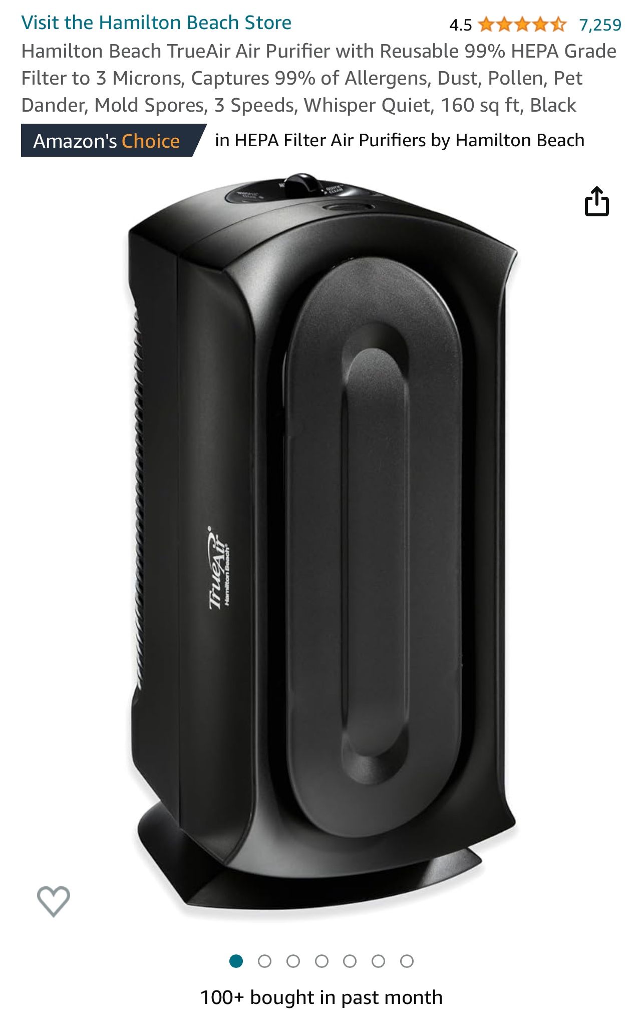 Hamilton Beach TrueAir Air Purifier with Reusable 99% HEPA Grade Filter