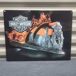 Authentic Harley-Davidson Firefighter Helmet Metal Tin Sign