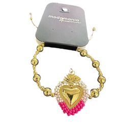 Beautiful handmade gold plated Mexican bracelet with a  heart . Party, special .