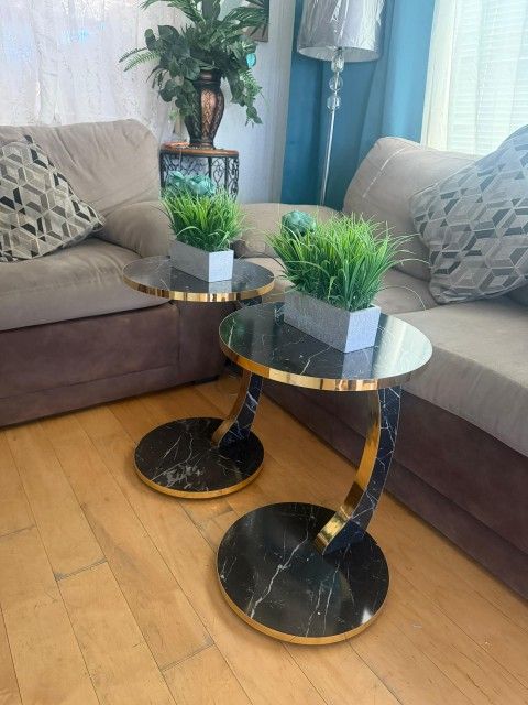 Set of 2 Side Tables, 2 Luxury C-Shaped Side Table
