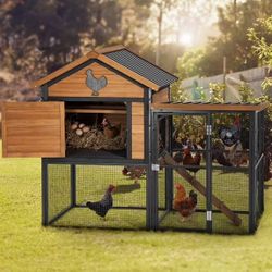 65" Solid Wood / Metal Framed Dual Level Chicken Coop (5-7 Chx) w/ Wire Mesh / Nesting Box / PVC Roof / Easy Access [NEW]  <Assembly Req>   