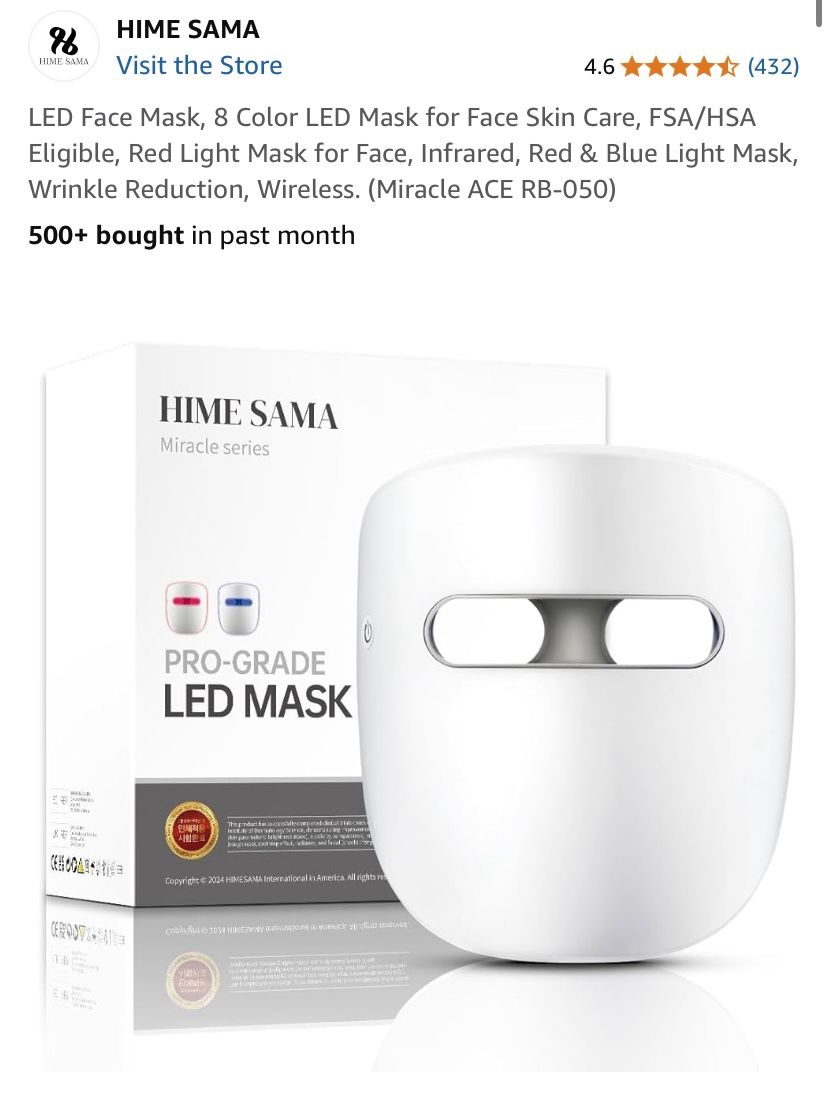 LED Face Mask, 8 Color LED Mask for Face Skin Care, FSA/HSA Eligible, Red Light Mask for Face, Infrared, Red & Blue Light Mask, Wrinkle Reduction, Wir