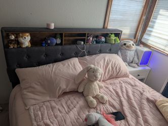 Full size bed frame with storage headboard