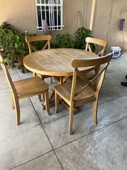 Round Wood Dining Table with 4 Chairs