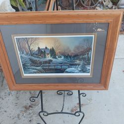 Vintage Framed Matted Heading Home Winter Christmas Print Signed Terry Redlin