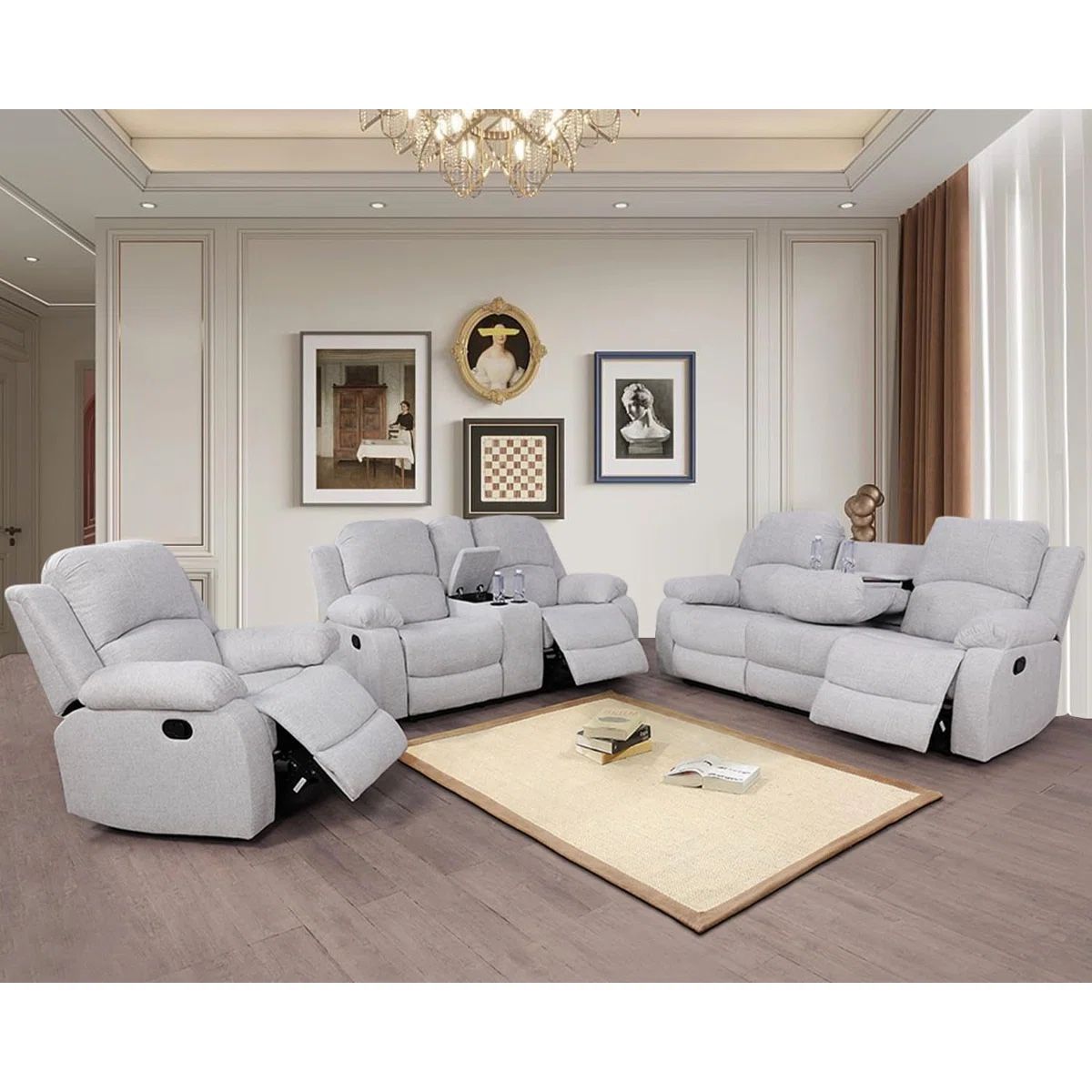 Gray Full Recliner Sofa Set