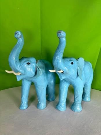 Beautiful Pair of Blue Leather Elephants