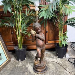 Vintage Lamp Sculpture With Conch Shell Renaissance Decor Light