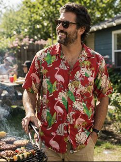 Washington State Cougars Flamingo Print Button-Down Shirt Red Size L