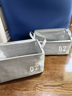 Brand New Set of 2 Gray Collapsible Fabric Storage Bins with Handles