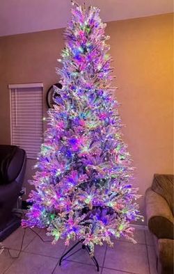 9 ft. Pre-Lit LED Starry-Light Warm White and Multi Flocked Fraser Artificial Christmas Tree