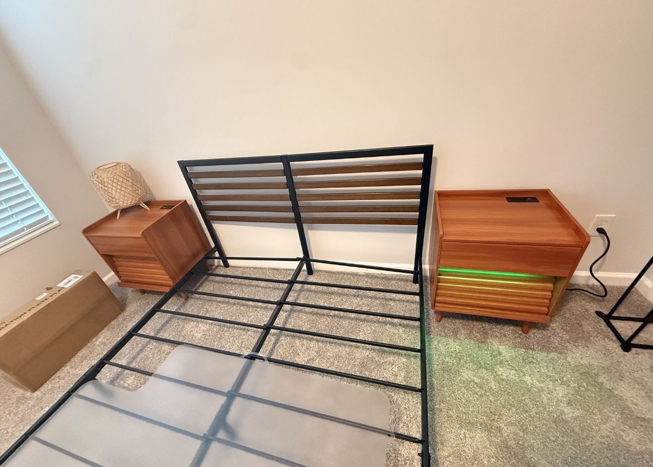 Modern 2-Drawer (wood) Nightstand With Outlets & LED Light