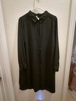 Black Long Sleeve Button-Down Shirt Dress (Plus Size)