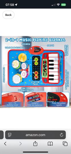 2-in-1 Musical Mat Toys for 1 2 3 4 5 Year Old, Piano Keyboard & Drum Set with 2 Drum Sticks, Early Educational Musical Learning Toys Birthday for 1 2