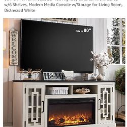 Beautiful Farmhouse Style TV Stand W/Fireplace 