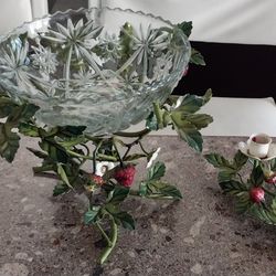 VINTAGE ITALIAN STRAWBERRY PLANT  BOWL AND CANDLE HOLDER 