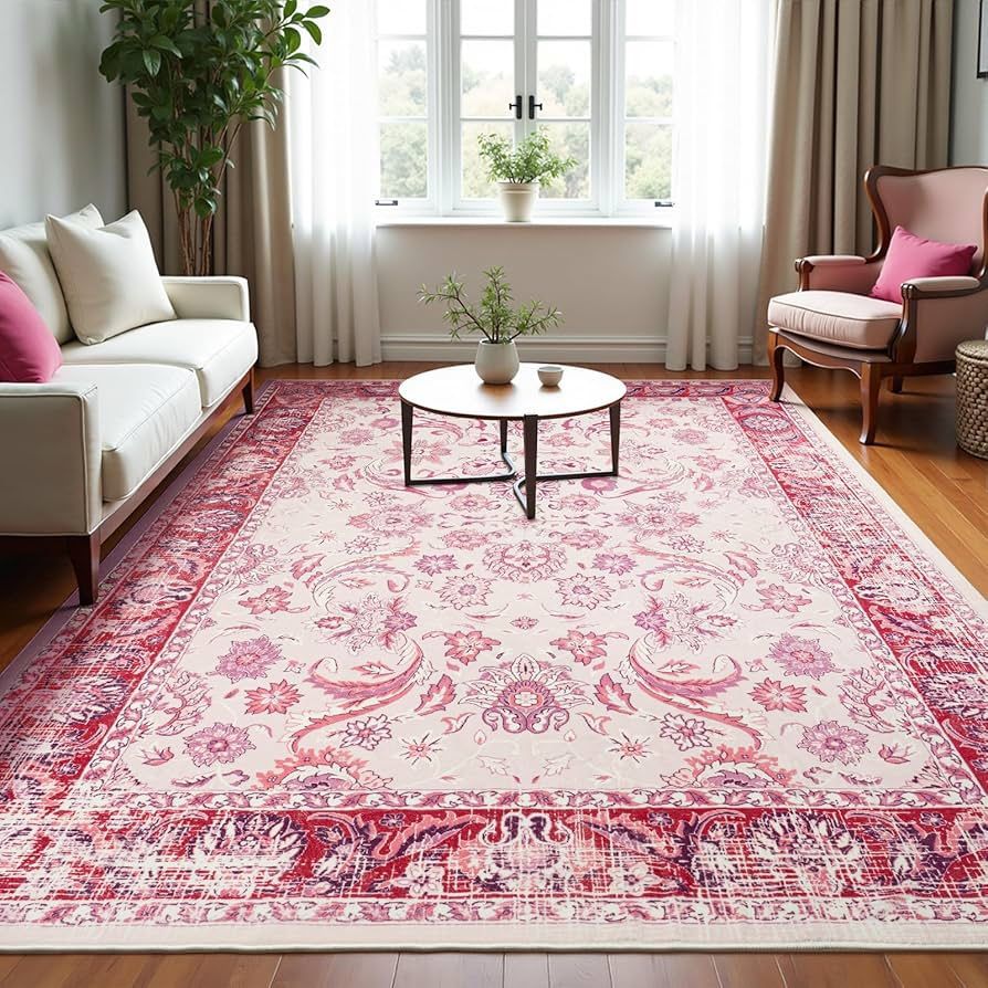 Area Rugs 6x9 Washable Non-Slip Kid & Pet Friendly Living Room Carpets Vintage Floral Folda